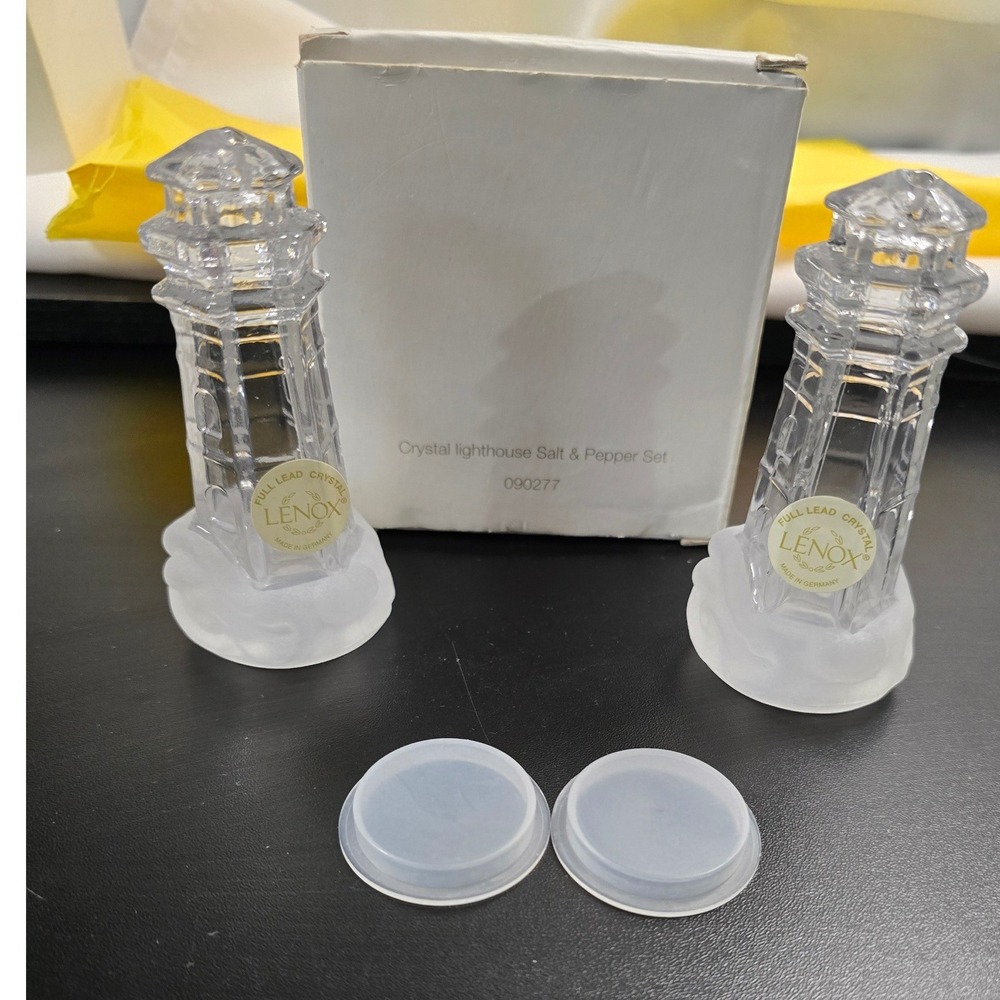 Lenox Full Lead Crystal Lighthouse Salt and Pepper Shaker Set Germany 090277 NIB